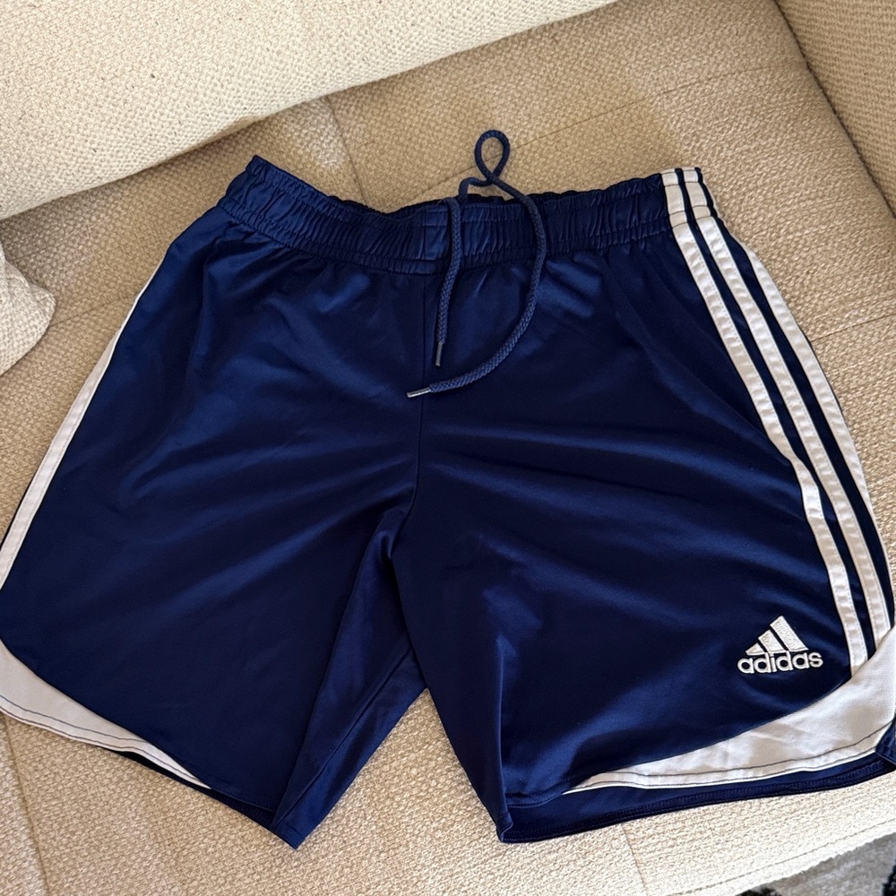 Adidas Men's Navy and White Athletic Shorts